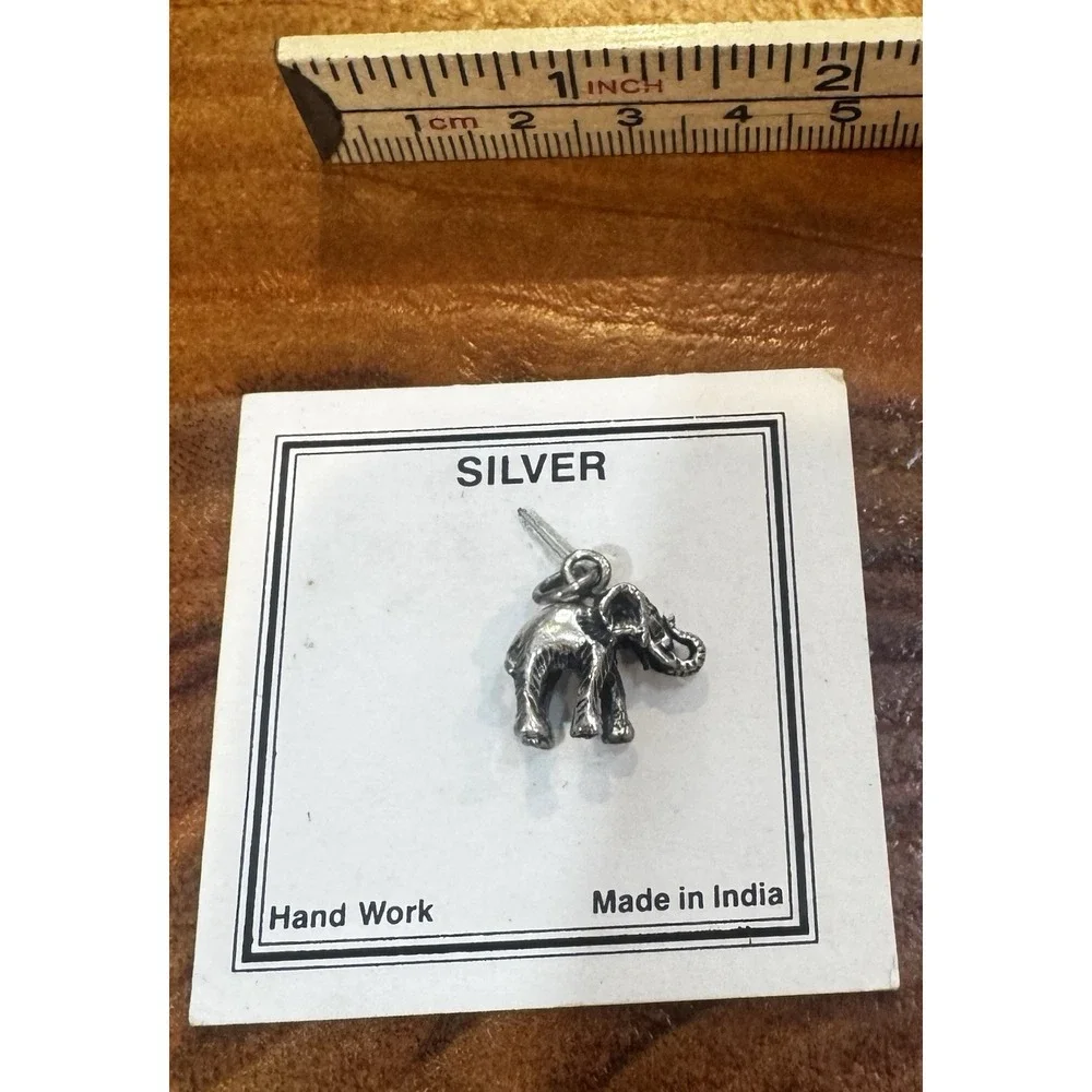 925 Vintage Elephant Sterling Silver Jewelry Charm , India, NWT, 1980